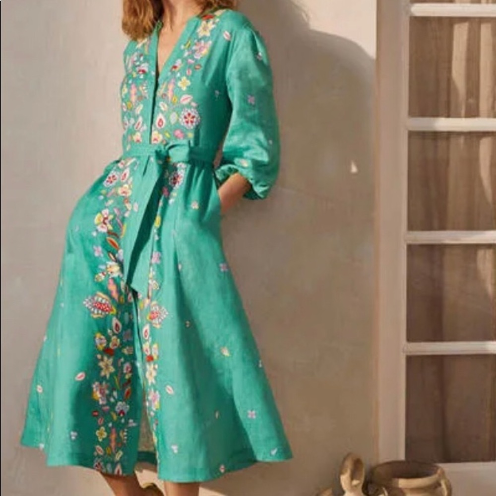 Boden linen midi dress size 6 (deep green)
